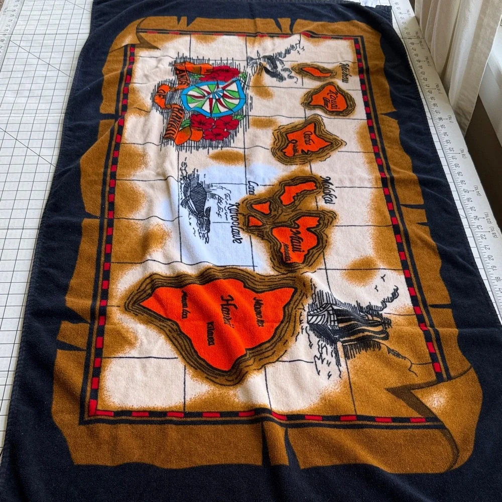 Vintage AJW Inc. Hawaiian Islands Souvenir Towel – Map Print – 100% Cotton